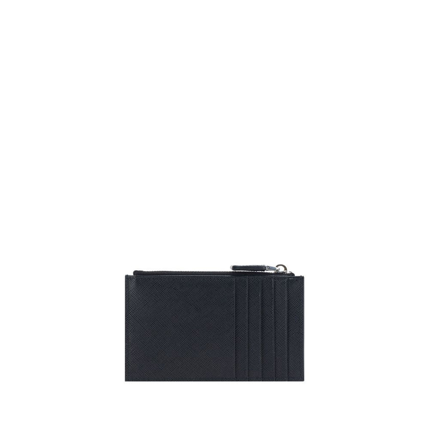 Black Calf Leather Bos Taurus WalletPrada’s Leather Card Holder is a practical and sophisticated accessory, crafted from grained leather for a sleek and durable effect. It features a coin compartment with top zipper closure and card slots on the back, off