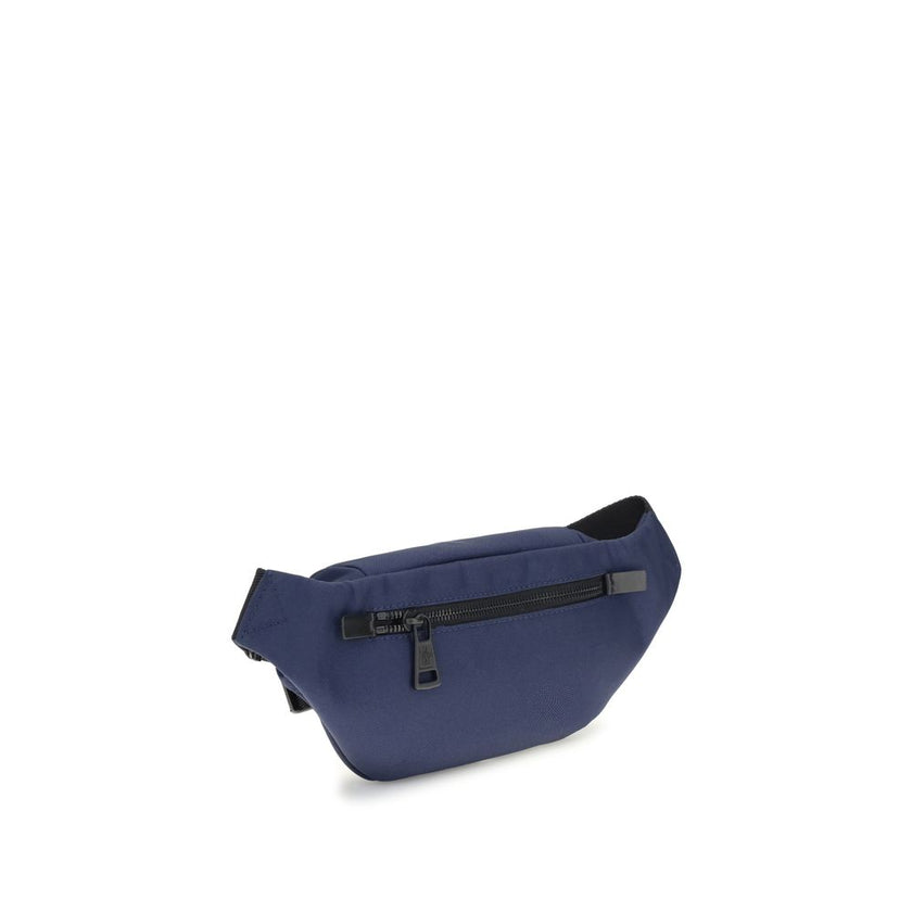 Blue Nylon Clutch BagMoncler’s Durance Fanny Pack is made of water-repellent nylon, perfect for providing protection and water resistance. Enhanced with quality leather trim, it features an adjustable belt for a customizable fit. The zippered closure and