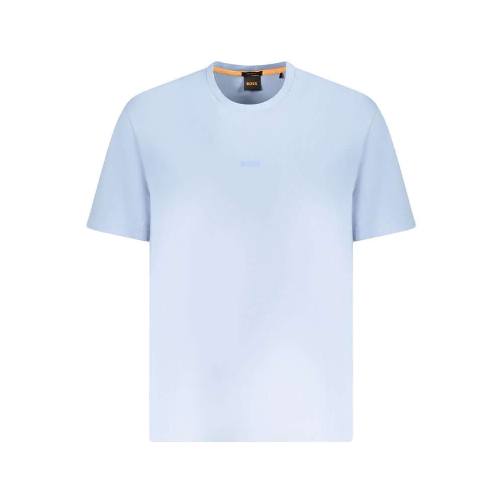 Blue Cotton Men T-ShirtElevate your casual repertoire with the effortlessly stylish ‘Hugo Boss’ crew neck T-shirt. Crafted with precision, this short sleeve tee features a relaxed fit for supreme comfort. Highlighted with a distinctive logo application, t