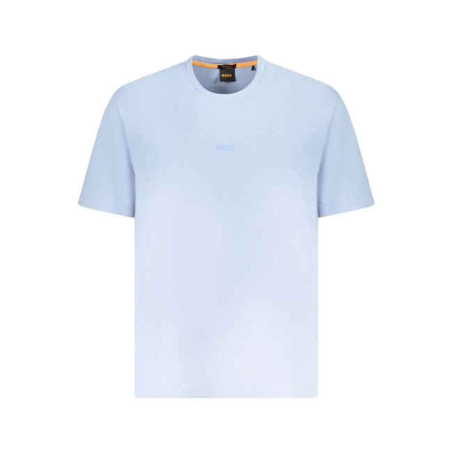 Blue Cotton Men T-ShirtElevate your casual repertoire with the effortlessly stylish ‘Hugo Boss’ crew neck T-shirt. Crafted with precision, this short sleeve tee features a relaxed fit for supreme comfort. Highlighted with a distinctive logo application, t