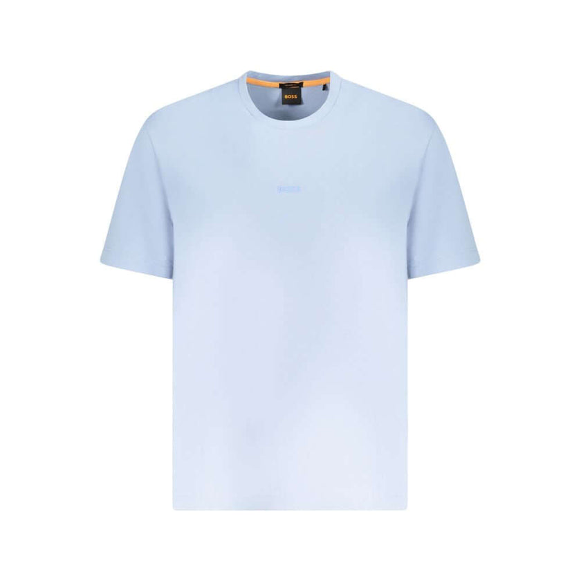 Blue Cotton Men T-ShirtElevate your casual repertoire with the effortlessly stylish ‘Hugo Boss’ crew neck T-shirt. Crafted with precision, this short sleeve tee features a relaxed fit for supreme comfort. Highlighted with a distinctive logo application, t