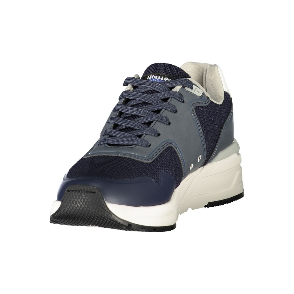 Blu Synthetic Sneaker with Logo Detail