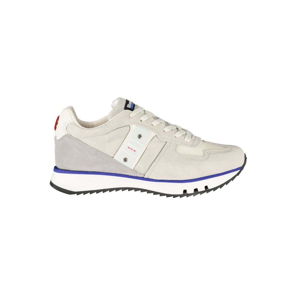 Gray Leather Synthetic Men's Sneaker with Logo Details