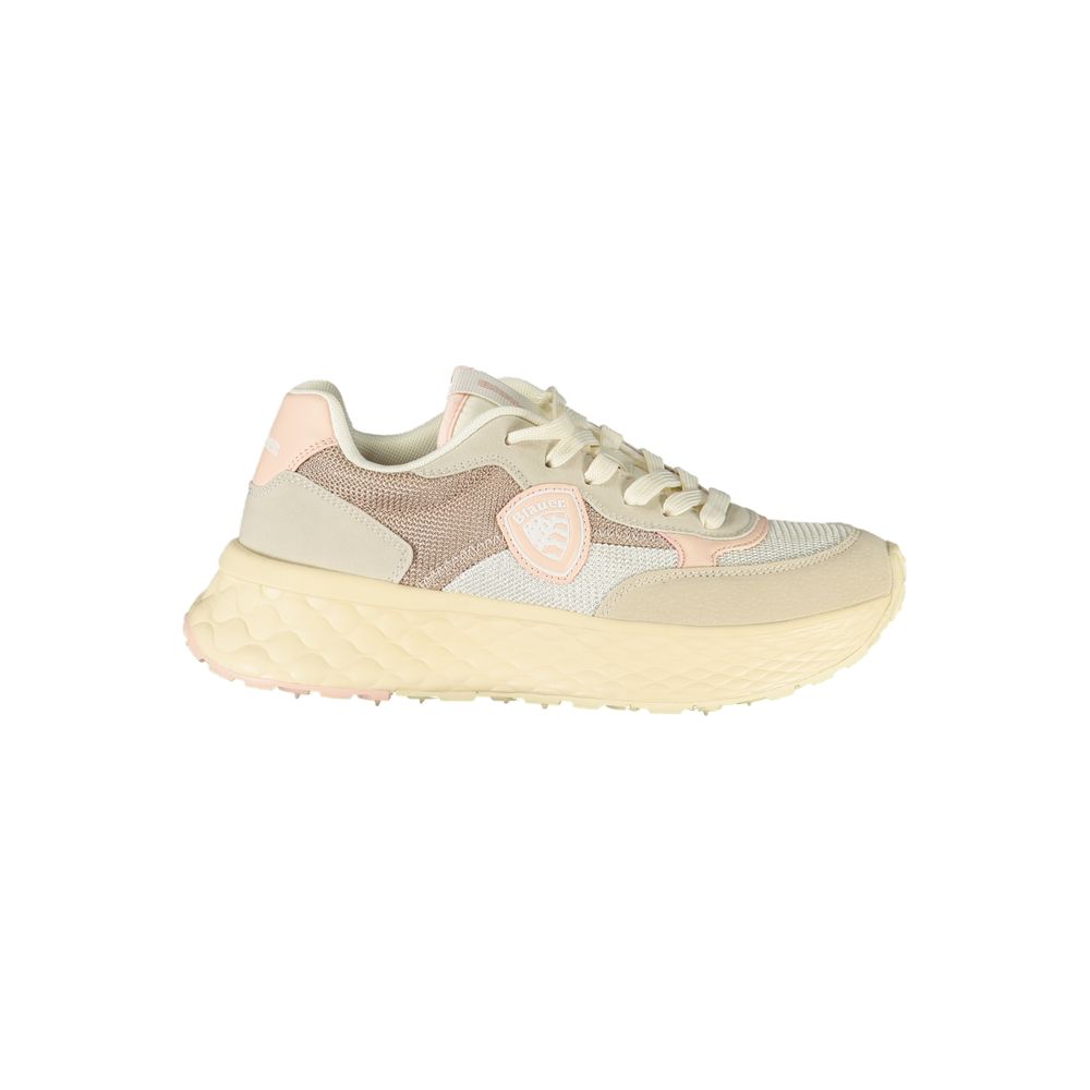 Beigefarbener Damen-Sneaker aus Synthetik mit pinkfarbenem Detail