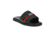 GG motif Slider SandalsGucci’s slider Sandals combine comfort and iconic style. Made of green and red nylon, they feature silver metal details and the unmistakable crisscross GG motif. Complemented by a rubber sole, they stand out for their low profile an
