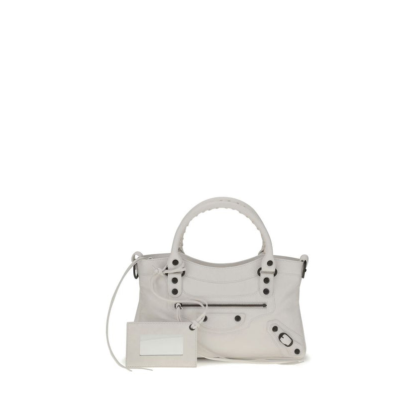 White Calf Leather Bos Taurus HandbagBalenciaga’s Le City First Handbag is made of fine Arena Storico lambskin, with two hand-woven handles that enhance its craftsmanship. The adjustable and removable shoulder strap, which features a shoulder reinforcemen