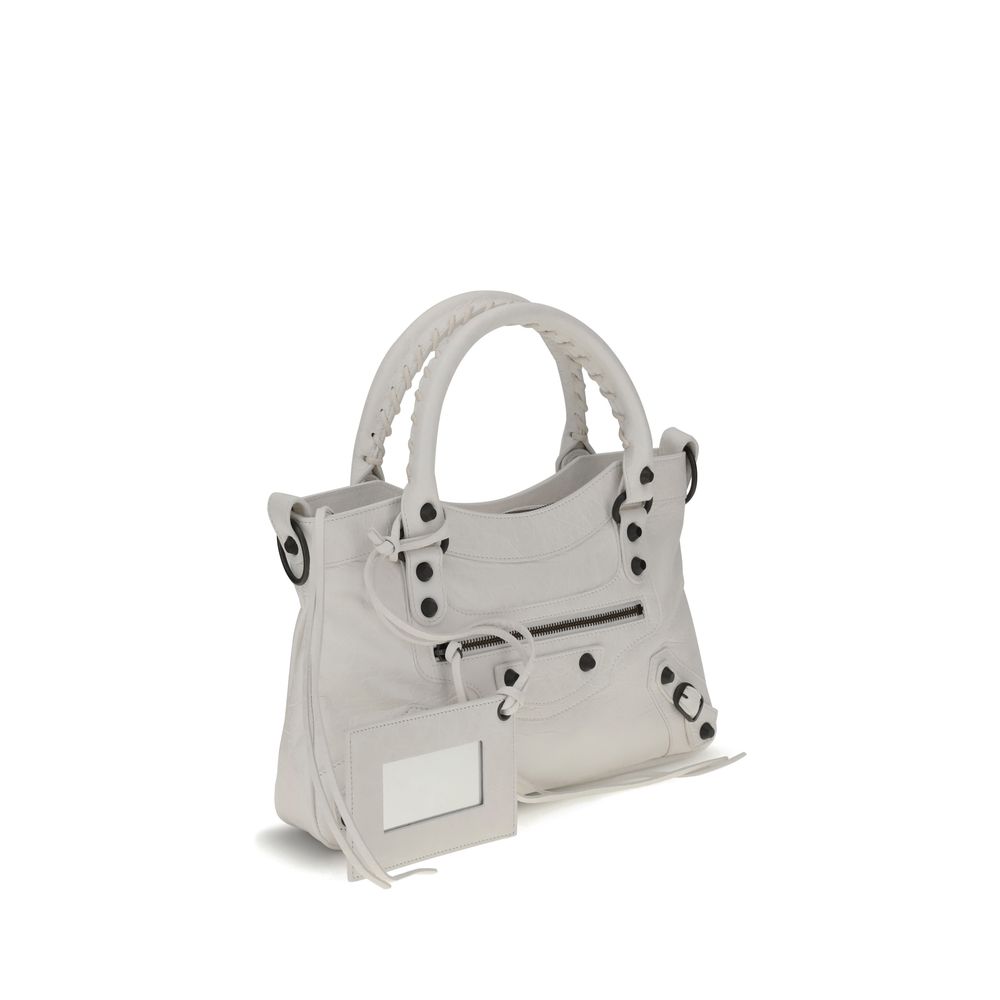 White Calf Leather Bos Taurus HandbagBalenciaga’s Le City First Handbag is made of fine Arena Storico lambskin, with two hand-woven handles that enhance its craftsmanship. The adjustable and removable shoulder strap, which features a shoulder reinforcemen