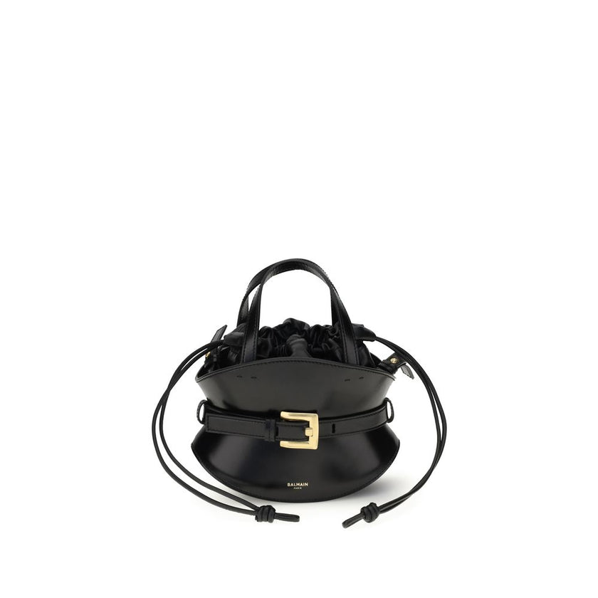 Shuffle mini HandbagThe Shuffle mini Handbag by Balmain, made of calfskin leather, combines functionality with sophisticated style. Featuring a belt with PB engraved metal buckle, the model can be carried by hand, over the shoulder or cross-body thanks to