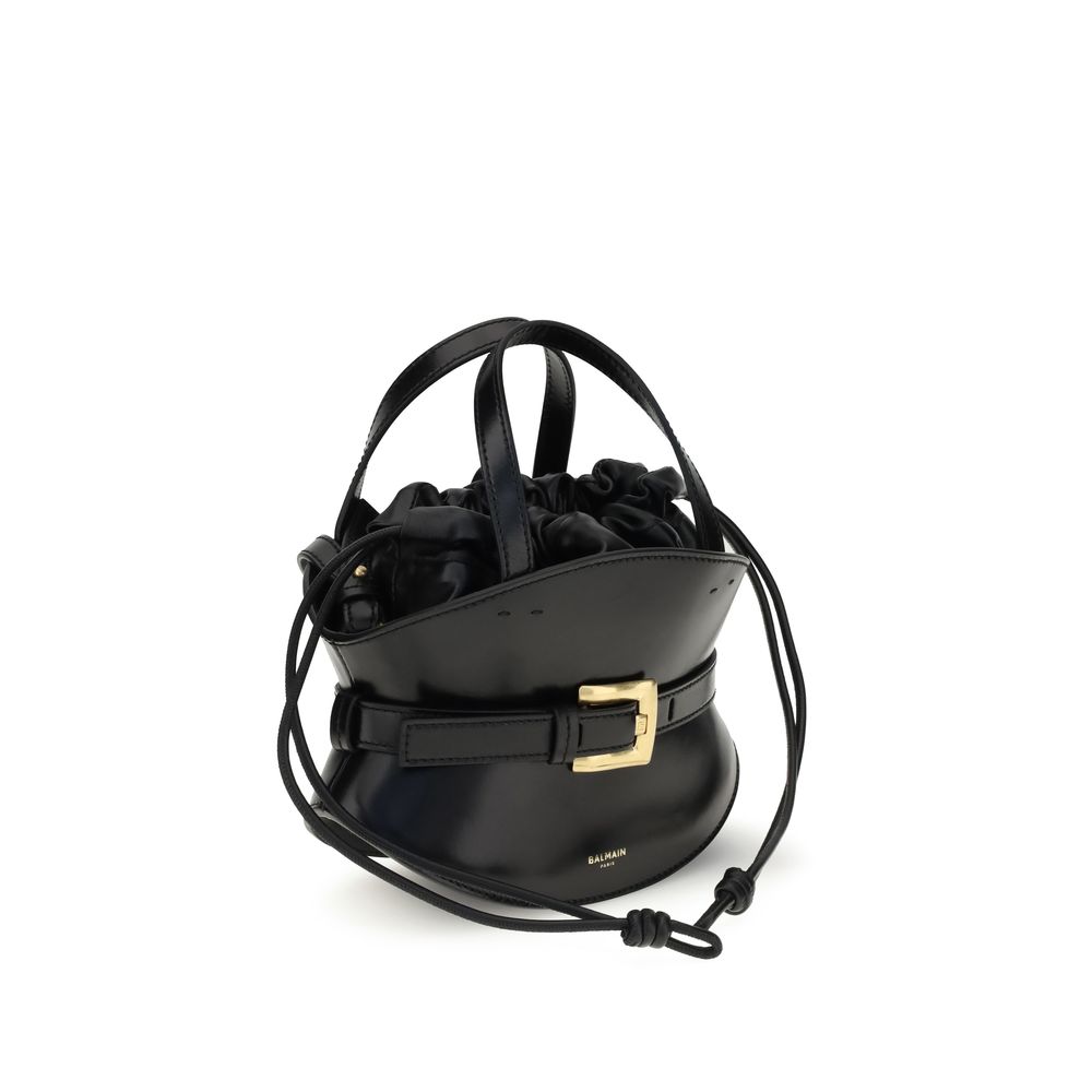 Shuffle mini HandbagThe Shuffle mini Handbag by Balmain, made of calfskin leather, combines functionality with sophisticated style. Featuring a belt with PB engraved metal buckle, the model can be carried by hand, over the shoulder or cross-body thanks to