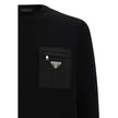 Black Fleece Wool SweatshirtVirgin Wool Knitwear by Prada, ribbed crew neck, zipper pocket applique on front, iconic triangular metal brand logo plaque on front, monochrome pattern. Season: AW25 Composition: 100% Fleece Wool MADE IN ITALYBlack Fleece Wool