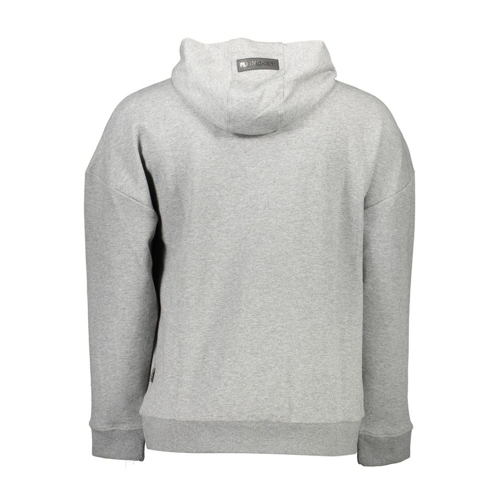 Gray Cotton Men's Hooded SweaterElevate your off-duty wardrobe with the sleek sophistication of Plein Sport’s hooded sweatshirt. Cast in a versatile gray hue, this long-sleeved athletic marvel blends comfort with cutting-edge style. Featuring a central po