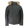 Gray Cotton Men Jacket with Hood and Removable FurElevate your outerwear collection with the Woolrich long-sleeved jacket, where luxury meets utility. Sporting a detachable fur-trimmed hood, this jacket is designed for the fashion-forward individual. Prac