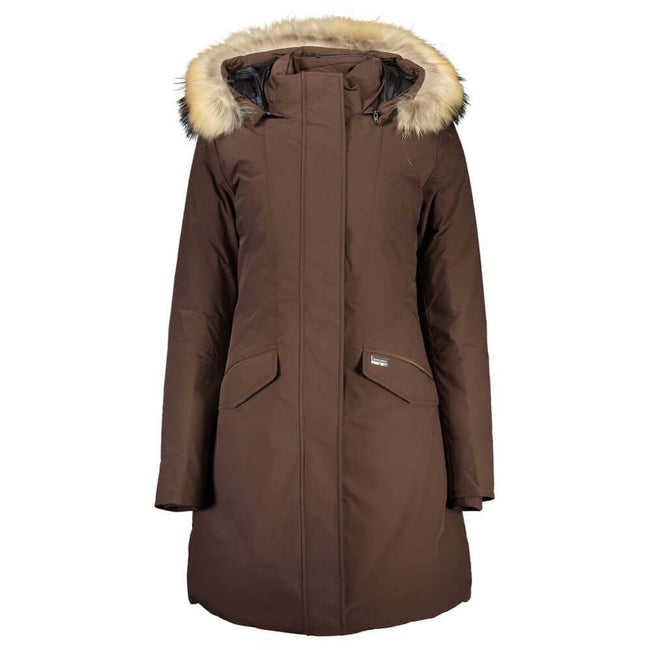 Brown Cotton Jackets & CoatLONG JACKET WITH LONG SLEEVES WITH HOOD AND REMOVABLE FUR, 2 POCKETS, ZIP AND BUTTONS, LOGOBrown Cotton Jackets & Coat${tagsWoolrichAulae Brown Cotton Jackets & Coat WoolrichAulae Brown Cotton Jackets & Coat LONG JACKET WITH LON