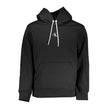 Black Polyester Men Sweater with HoodElevate your wardrobe with the Calvin Klein edge! This sleek, black hooded sweatshirt is more than just a cozy layer; it’s a statement of conscious style. Crafted with 50% recycled polyester, it combines comfort with s