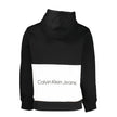 Black Polyester Men Sweater with HoodElevate your wardrobe with the Calvin Klein edge! This sleek, black hooded sweatshirt is more than just a cozy layer; it’s a statement of conscious style. Crafted with 50% recycled polyester, it combines comfort with s