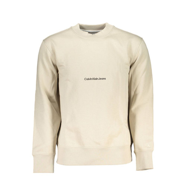 Beige Cotton Men SweaterStep into the epitome of sleek comfort with this Calvin Klein long-sleeve sweatshirt. Perfectly balancing coziness with style, its fleece-lined interior promises warmth on chilly days, while the iconic Calvin Klein embroidery logo