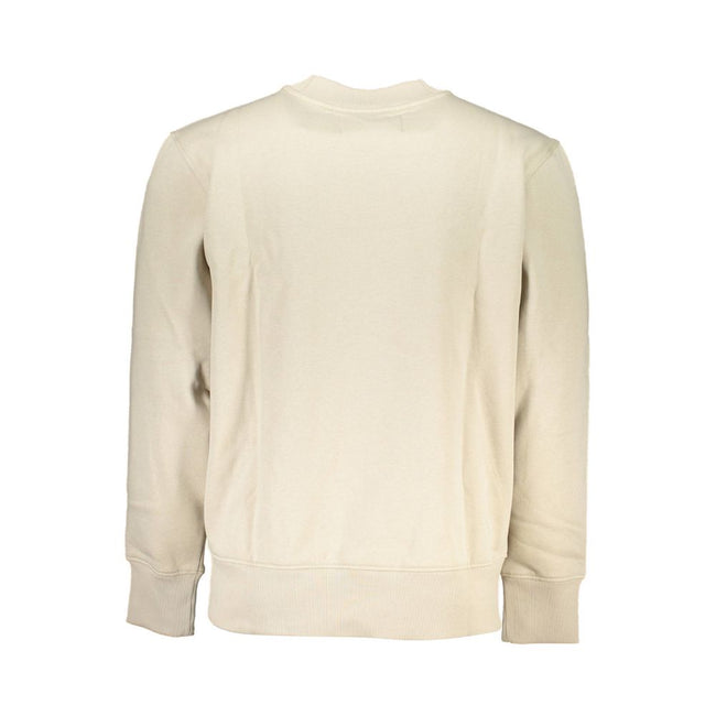 Beige Cotton Men SweaterStep into the epitome of sleek comfort with this Calvin Klein long-sleeve sweatshirt. Perfectly balancing coziness with style, its fleece-lined interior promises warmth on chilly days, while the iconic Calvin Klein embroidery logo