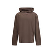 Brown Cotton SweatshirtPrada’s lightweight Hoodie is a garment with a modern, minimalist allure. The triangular logo patch on the front adds an iconic and recognizable detail, while the lightweight fabric ensures comfort and versatility, ideal for a casua
