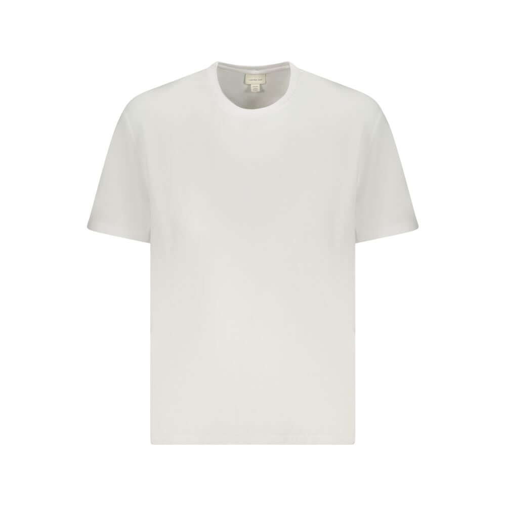 White Cotton Men T-ShirtDress to impress with this sleek Calvin Klein essential—a white short-sleeved t-shirt that exudes casual sophistication. Adorned with intricate embroidery and the iconic logo, this crew neck tee is a versatile addition to your ward