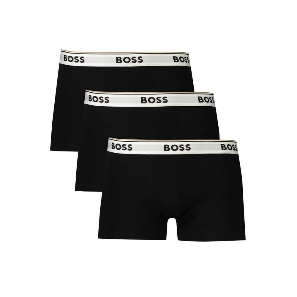 Black Cotton Men Boxer ShortIndulge in the epitome of comfort and style with Hugo Boss’ triple-pack of boxer shorts. Crafted for the modern man, each piece boasts a supportive elastic waistband adorned with the iconic logo, ensuring a secure and branded t