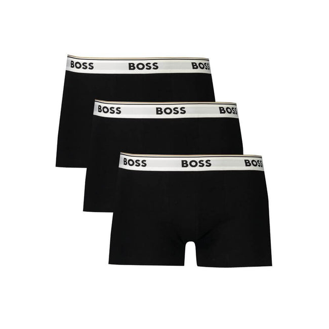 Black Cotton Men Boxer ShortIndulge in the epitome of comfort and style with Hugo Boss’ triple-pack of boxer shorts. Crafted for the modern man, each piece boasts a supportive elastic waistband adorned with the iconic logo, ensuring a secure and branded t