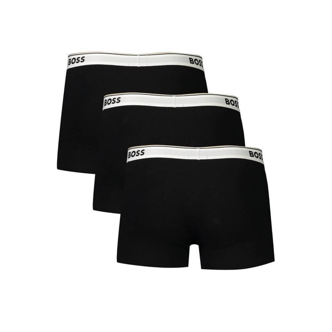 Black Cotton Men Boxer ShortIndulge in the epitome of comfort and style with Hugo Boss’ triple-pack of boxer shorts. Crafted for the modern man, each piece boasts a supportive elastic waistband adorned with the iconic logo, ensuring a secure and branded t