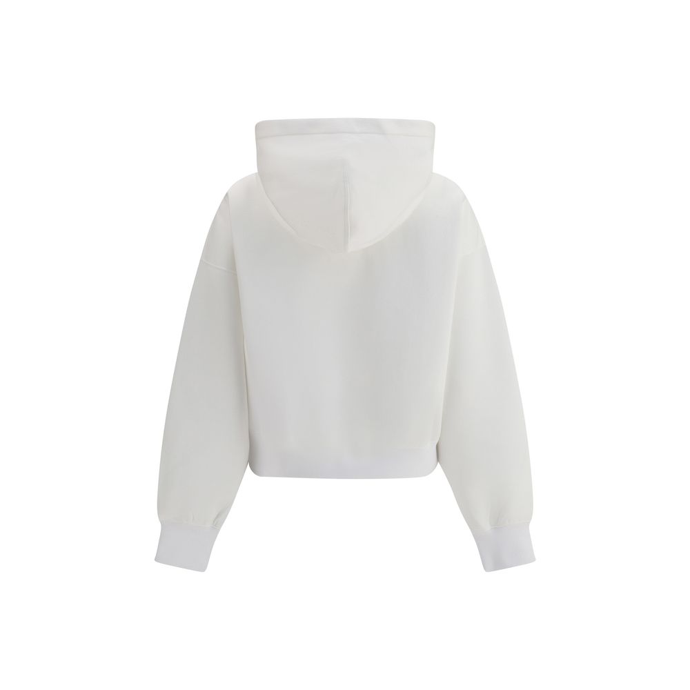 White Cotton SweatshirtGucci’s Hoodie is made of lightweight doubled cotton jersey, perfect for everyday comfort without sacrificing style. It features a vintage logo print that gives a retro feel to the design. The fixed hood is adjustable with a drawstr