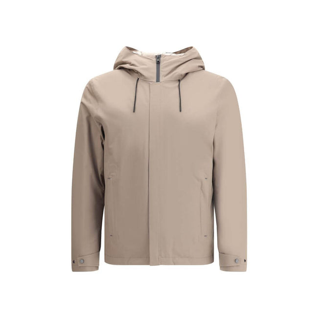 Beige Polyester Shell JacketWoolrich’s Crestmont Jacket combines functionality and versatility in a clean, contemporary design. Featuring an adjustable drawstring hood, it is designed to adapt to different weather conditions thanks to the ability to remov