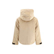 Beige Cotton ClothingWoolrich’s Corduroy Jacket combines comfort and functionality in an outdoor-inspired design. Equipped with a hood, it features a zipper front closure and snaps for added protection. Two buttoned welt side pockets offer practicality, w