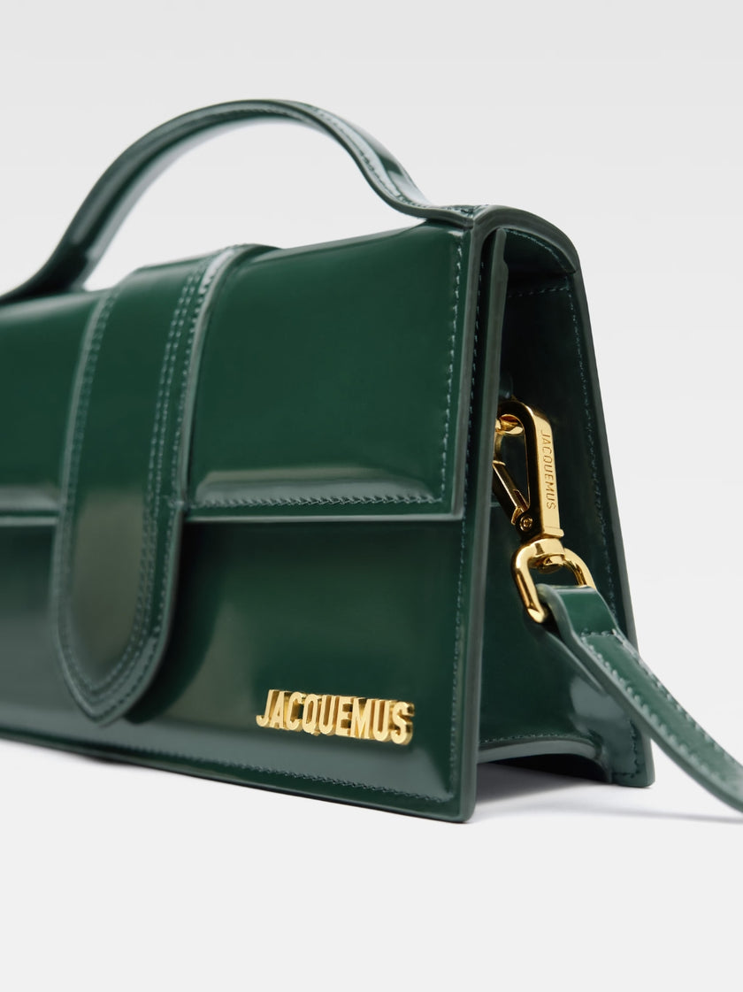 Le Grand Bambino Dark Green BagJACQUEMUS Gorgeous brand new, 100% Authentic Jacquemus Le Grand Bambino Drak Green Bag. Model: 213BA007-3128-590 Color: Dark Green with Gold Hardware Material: Leather Bag with adjustable shoulder strap – Small handle – Remo