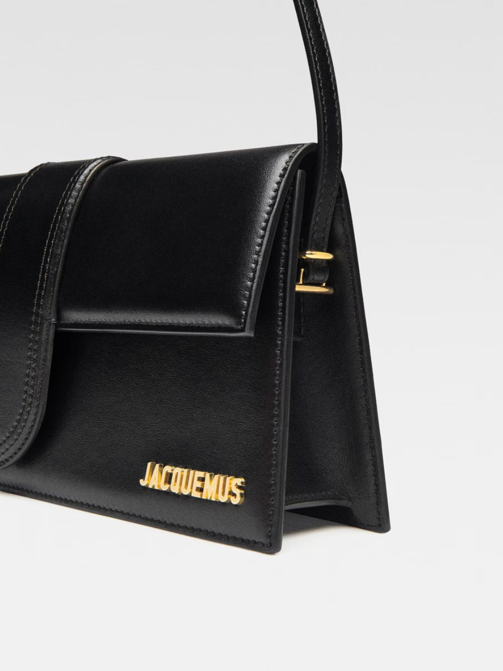 Black Leather Le Bambino Long Bag with Gold Hardware
