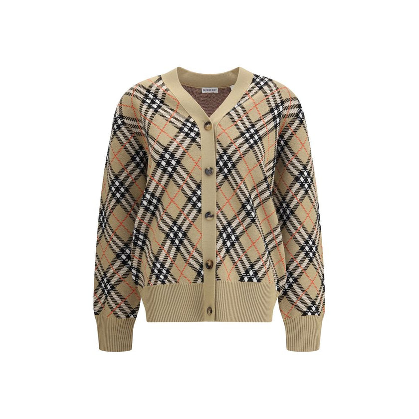 Brown Wool CardiganWool Cardigan by Burberry, embellished with the timeless Archivio Check pattern. The model features a V-neckline on the front, button closure and two side welt pockets. Ribbed cuffs and hem complete the design, ensuring comfort and a de
