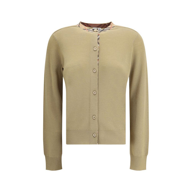 Brown Wool CardiganWool Cardigan by Burberry, embellished with refined detailing featuring the iconic Archivio Check pattern on the crew neck. The design features a front button closure, ribbed cuffs and hem ensuring a comfortable and structured fit. A ti