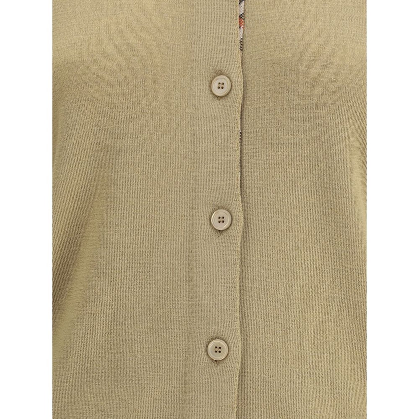Brown Wool CardiganWool Cardigan by Burberry, embellished with refined detailing featuring the iconic Archivio Check pattern on the crew neck. The design features a front button closure, ribbed cuffs and hem ensuring a comfortable and structured fit. A ti