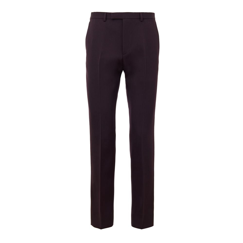 Bordeaux Wool Dress PantsBordeaux Tailored Trousers with Gucci Logo Embroidery. In dark burgundy, opening with hook and covered zip, two side welt pockets, two back pockets. Tone-on-tone embroidered logo above back pocket, straight leg. Composition: 100%