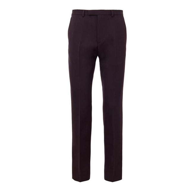 Bordeaux Wool Dress PantsBordeaux Tailored Trousers with Gucci Logo Embroidery. In dark burgundy, opening with hook and covered zip, two side welt pockets, two back pockets. Tone-on-tone embroidered logo above back pocket, straight leg. Composition: 100%