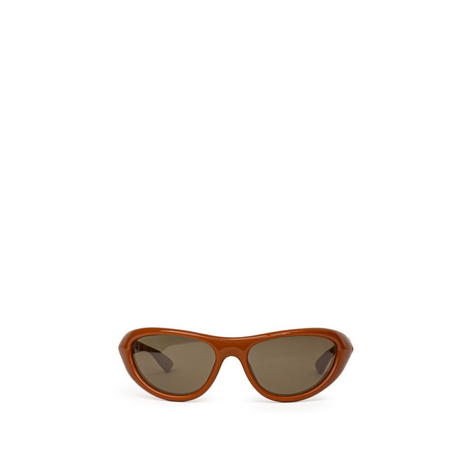 Brown Acetate SunglassesBottega Veneta Brown Acetate Sunglasses. Elongated sporty frame in brown leather, slightly mirrored dark lenses, gold details on the temples, logo embossed on the arm. Composition: Acetate Internal SKU: 25GIU84 Brand SKU: 744692VBL
