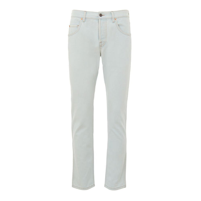 Blue Cotton Relaxed Fit JeansJeans Denim Chiaro Relaxed Fit Gucci. In light blue denim, no stretch, front opening with buttons, five pockets, on the back leather tag with gold contrasting logo. Composition: 100% Cotton Internal SKU: 25GIU172 Brand SKU: 40