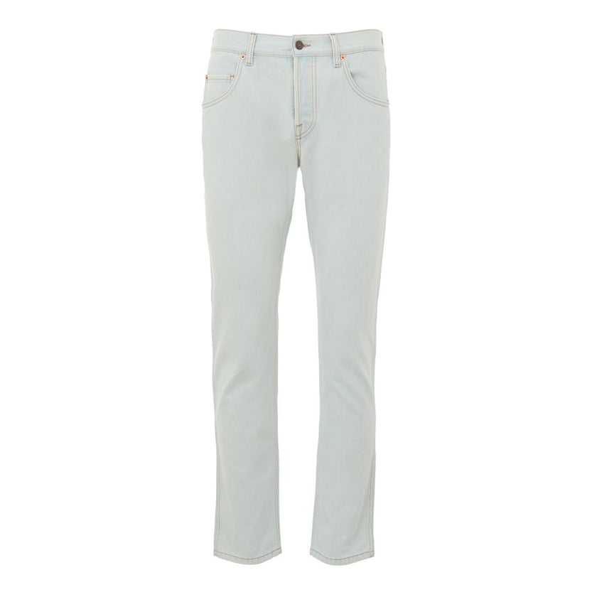 Blue Cotton Relaxed Fit JeansJeans Denim Chiaro Relaxed Fit Gucci. In light blue denim, no stretch, front opening with buttons, five pockets, on the back leather tag with gold contrasting logo. Composition: 100% Cotton Internal SKU: 25GIU172 Brand SKU: 40