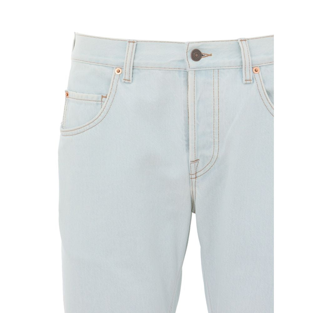 Light Blue Cotton Relaxed Fit Jeans with Leather Logo Tag