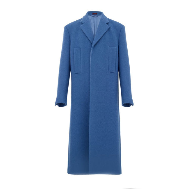 Blue Wool CoatLong Coat in Avio Blue Gucci. Front fastening with covered fabric buttons, two large side welt pockets, classic collar, back vent. Herringbone fabric workmanship. Internal lining Composition: 100% Wool Internal SKU: 25GIU209 Brand SKU: 79707