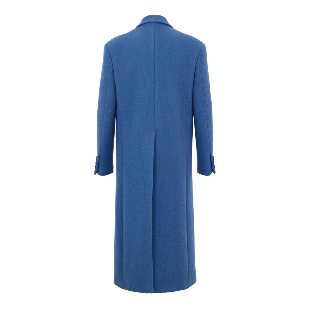 Blue Wool CoatLong Coat in Avio Blue Gucci. Front fastening with covered fabric buttons, two large side welt pockets, classic collar, back vent. Herringbone fabric workmanship. Internal lining Composition: 100% Wool Internal SKU: 25GIU209 Brand SKU: 79707