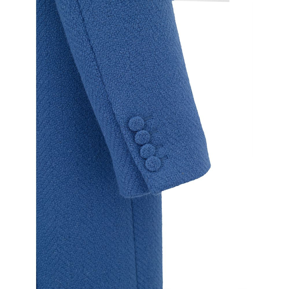 Blue Wool CoatLong Coat in Avio Blue Gucci. Front fastening with covered fabric buttons, two large side welt pockets, classic collar, back vent. Herringbone fabric workmanship. Internal lining Composition: 100% Wool Internal SKU: 25GIU209 Brand SKU: 79707