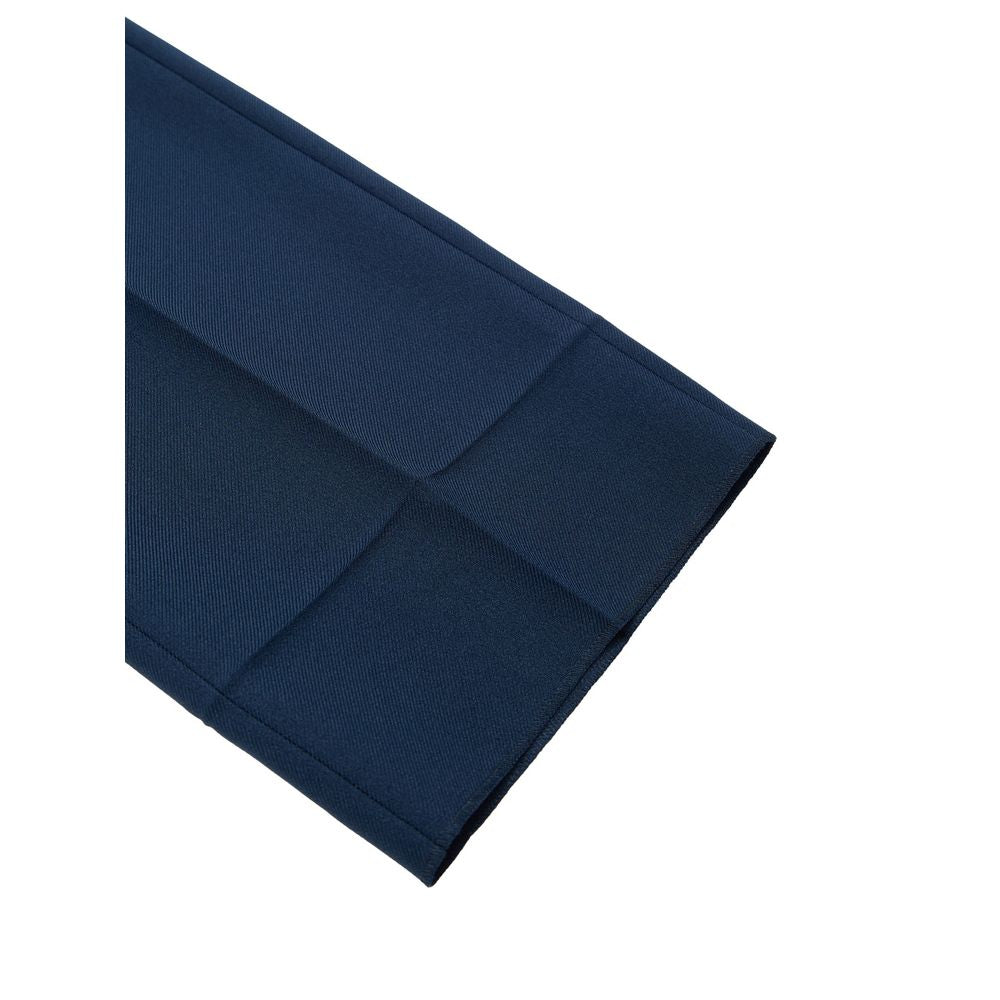 Blue Cotton Casual PantsBlue Tailored Trousers with Gucci Web Tape Detail. Opening with hook and covered zip, two side welt pockets, two back pockets closed with button, straight leg ankle length. At the waist web tape detail applied in green and red. Com