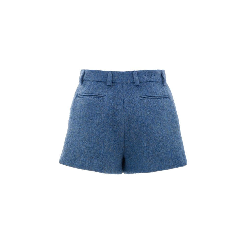 Blaue Shorts aus Wolle und Mohair mit Logo-Stickerei