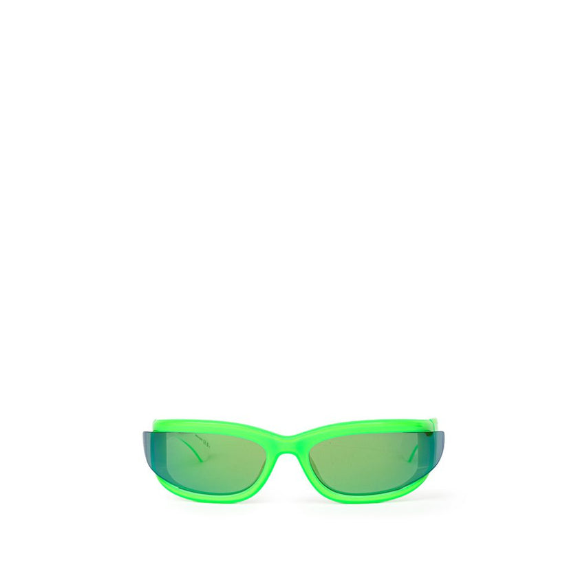 Green Acetate SunglassesAcetate Sunglasses Acid Green and White Bottega Veneta. Elongated sporty frame in two-tone white/acid green, blue mirrored lenses elongated on the sides, logo printed on the temple. Composition: Acetate Internal SKU: 25GIU73 Brand