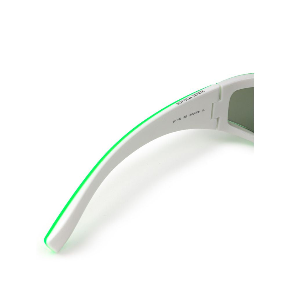 Green Acetate SunglassesAcetate Sunglasses Acid Green and White Bottega Veneta. Elongated sporty frame in two-tone white/acid green, blue mirrored lenses elongated on the sides, logo printed on the temple. Composition: Acetate Internal SKU: 25GIU73 Brand