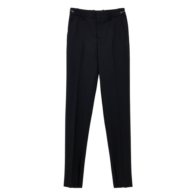 Black Wool Dress PantsBlack Tailored Trousers with Gucci Metallic Detail. In black, straight fit, front fastening with hook and covered zip, two side welt pockets, two back pockets, straight leg and two internal slits on the bottom. On the sides at the wa