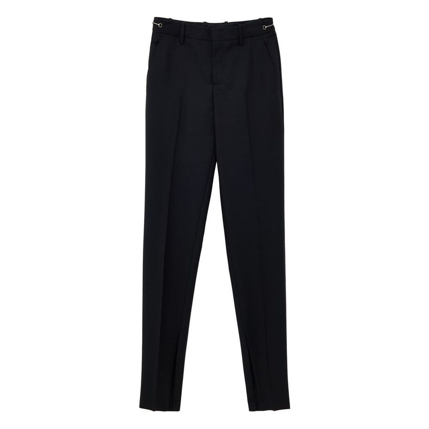 Black Wool Dress PantsBlack Tailored Trousers with Gucci Metallic Detail. In black, straight fit, front fastening with hook and covered zip, two side welt pockets, two back pockets, straight leg and two internal slits on the bottom. On the sides at the wa