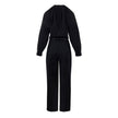 Black Wool JumpsuitBlack Tracksuit Dress with Gucci Belt. Crewneck, wide neckline adjustable with lace, long sleeves closed with button. Removable thin patent leather belt with GG logo at the waist. Wide leg. Composition: 96% Wool, 4% Elastane Internal SK